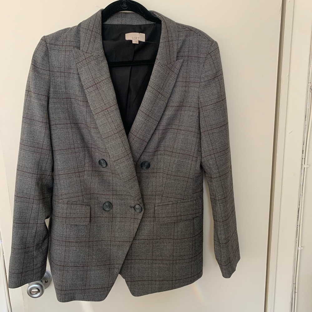 Gray plaid double breasted blazed